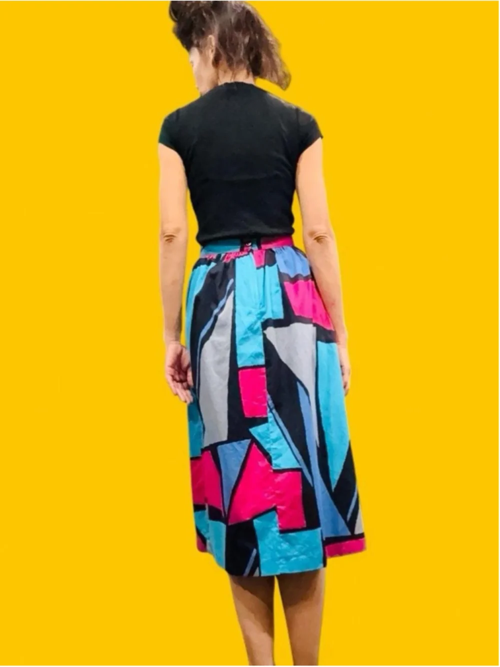 Vintage 1980s Jonathan Martin Naturals Geometric Colorblock Midi Skirt Pockets